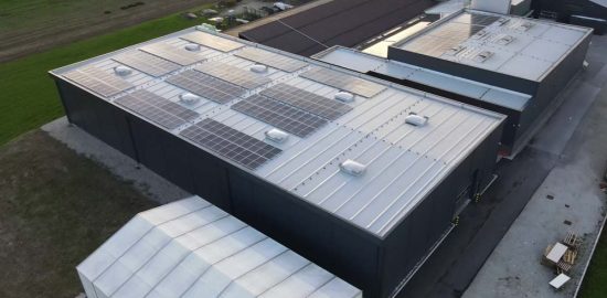 Solar powerplant on the roof of insulated warehouse