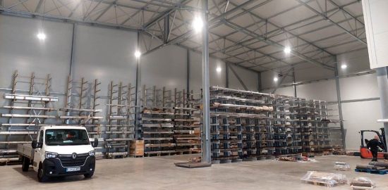 A view into the storage area of the multi-purpose steel hall