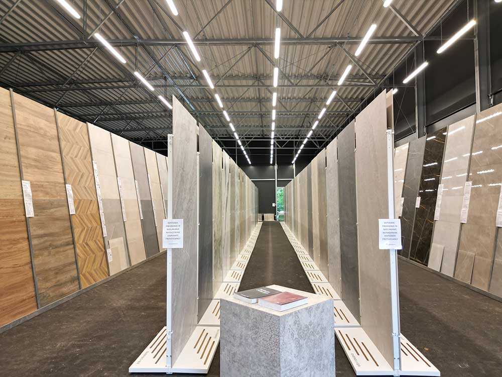 Interior of the Gigakeramika Žunko showroom with displayed ceramic tiles