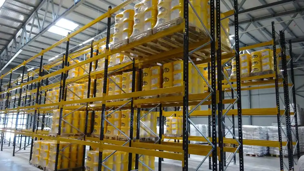 Interior of an insulated warehouse with a racking system